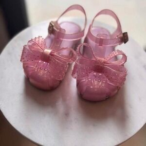 Mini Melissa Aranha XIII Kids Size 8 Girl Pink Double Bow Flat Sandal Jelly